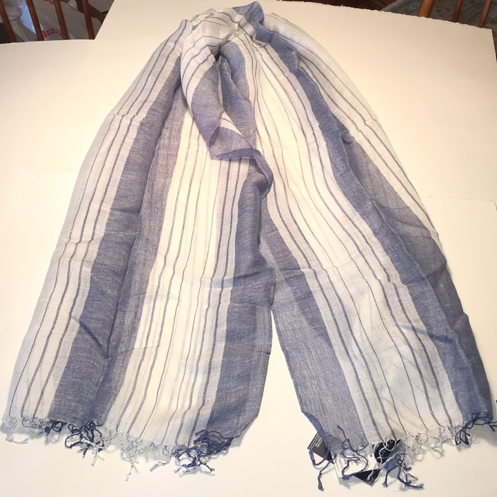 Lands’ End Striped Chambray Scarf NWT